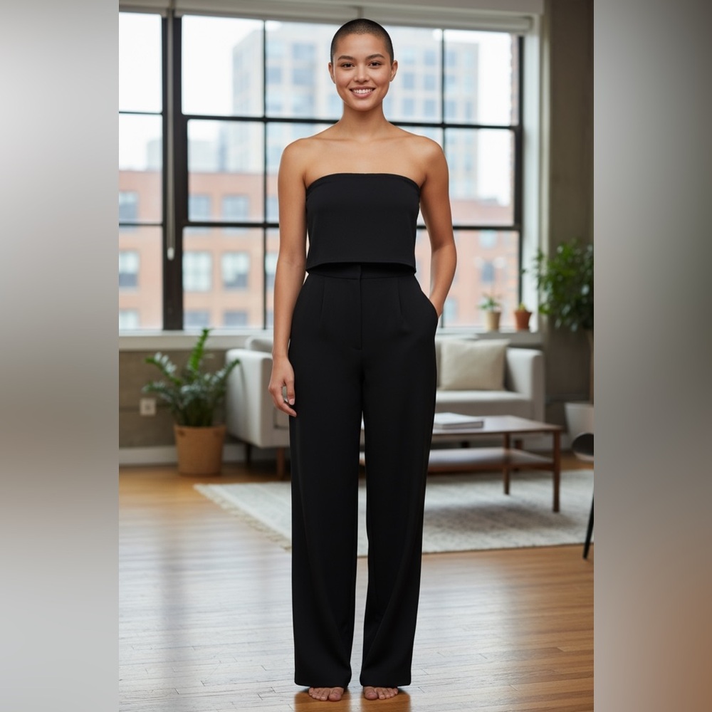 Express Black Strapless Popover Jumpsuit